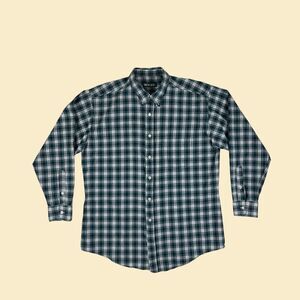 90s green/white plaid mens shirt by Roca, size 42 vintage 1990s long sleeve top